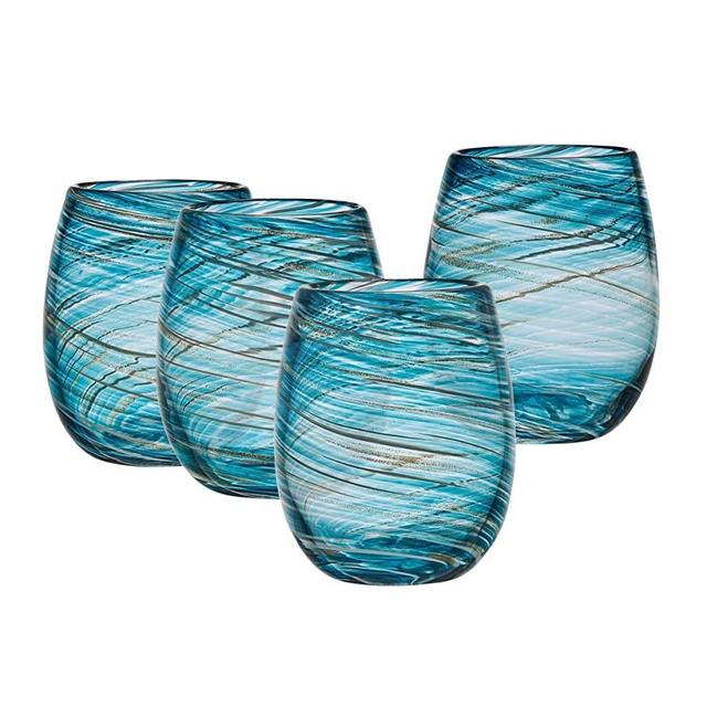 Mikasa Color Swirl Stemless Wine Glass, 4 Count (Pack of 1), Blue