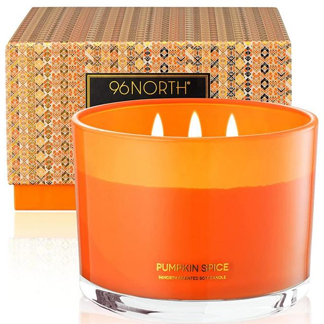 96NORTH Luxury Pumpkin Soy Candle | Large 3 Wick Jar Candle | Up to 50 Hours Burning Time | 100% Natural Soy Wax | Relaxing Aromatherapy Aesthetic Candle | Halloween Fall Candle Gift for Men and Women