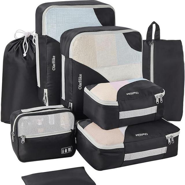 OlarHike 8 Set Packing Cubes for Travel, 4 Various Sizes(Extra Large,Large,Medium,Small), Luggage Organizer Bags for Travel Accessories Travel Essentials, Travel Cubes for Carry on Suitcases (Black)