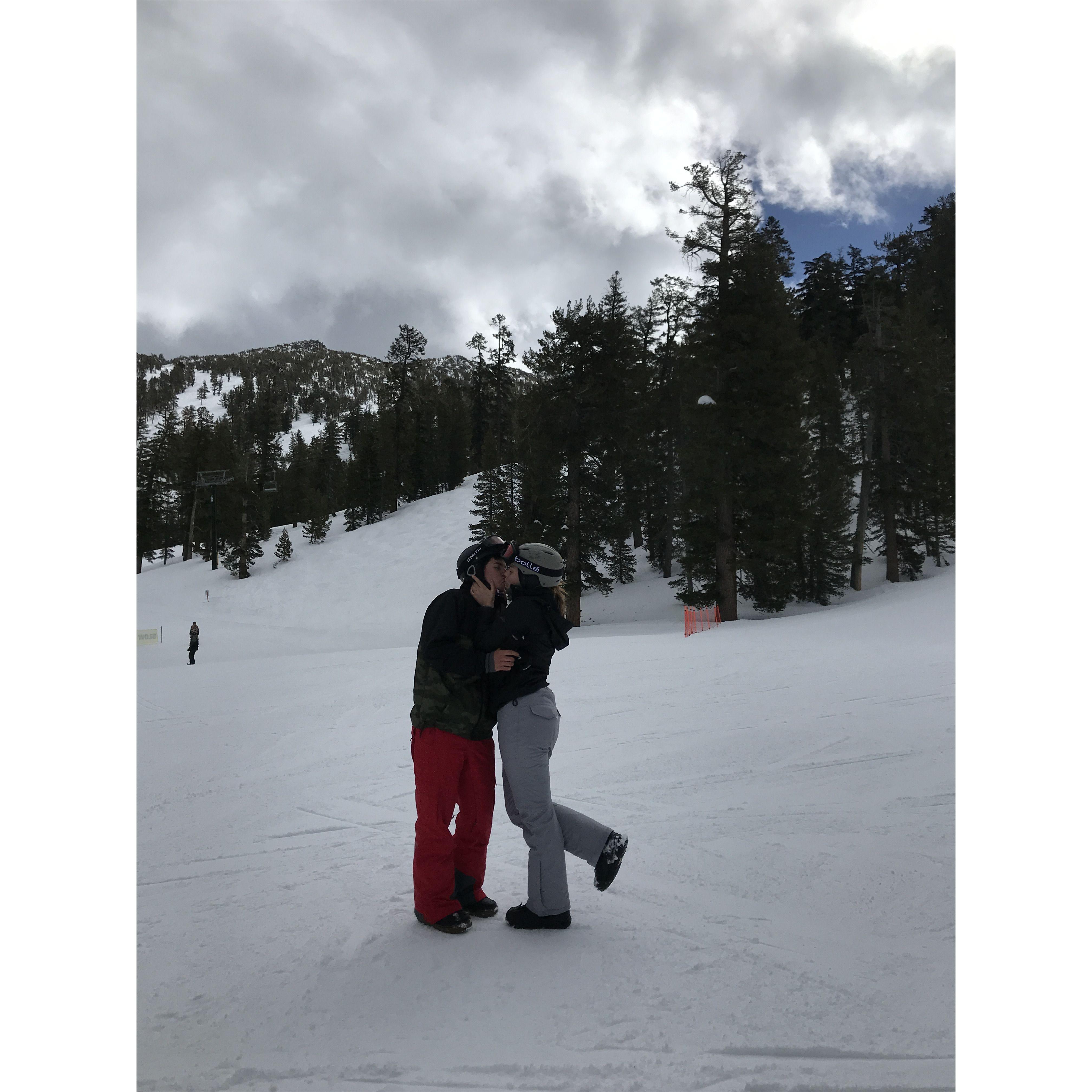 2019: Our first of many snowboarding trips together. (Mason taught Sammy how to board!)