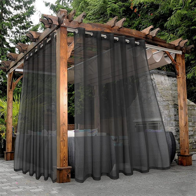 BONZER Outdoor Sheer Curtains for Patio Waterproof - 2 Panels Wide Grommet Indoor Voile Curtains for Living Room, Bedroom, Porch, Pergola, Cabana, 100 x 120 inch, Grey