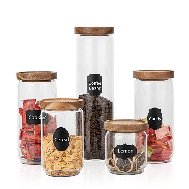Homtop Glass Storage Containers Set, High Borosilicate Glass Jars with Wooden Lids Kitchen Food Canisters s for Coffee Beans/Sugar/Noodles/Nuts/Cookies/Pasta