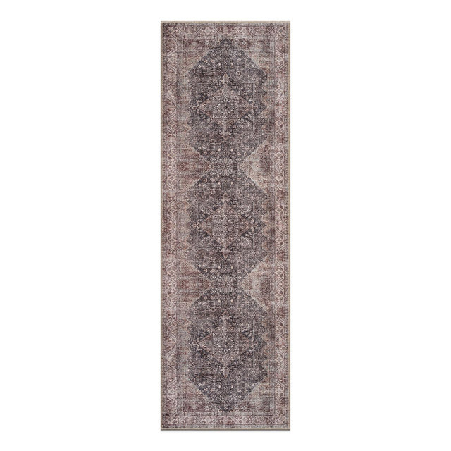 World Rug Gallery Calista Charcoal Traditional Flatweave Indoor Rug – Washable with Non-Slip Backing - CHARCOAL 2'6"x8'