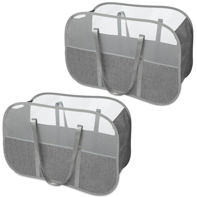 Collapsible Laundry Baskets, 95L Laundry Hamper, Foldable Clothes Hamper with Shoulder Strap for Bedroom, Dorm, Apartment - Durable Tear-Resistant Storage Basket for Laundry, Kids Room (2 Pack, Grey)