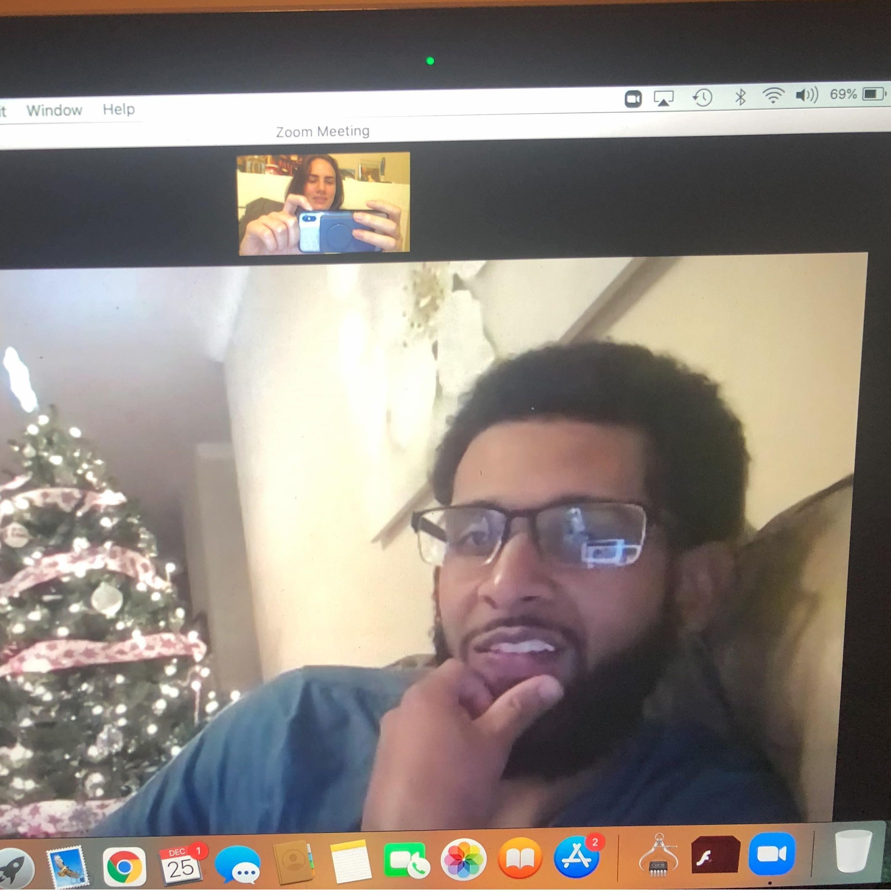 Christmas 2021 - Katherin got covid and we video called each other from different rooms, to not give Richard Covid.