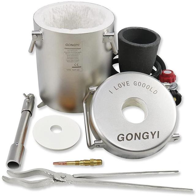 GONGYI USA 6KG Propane Melting Furnace Kit Includes Crucible and Tongs Foundry Kiln Made by Full Stainless Steel for Smelting Scrap Metal Recycle Gold Copper Aluminum Casting GMF600