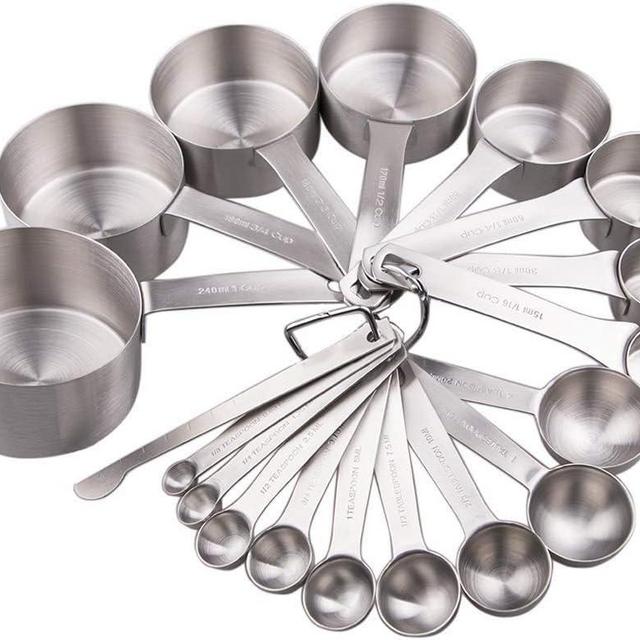 Smithcraft Measuring Cups and Spoons Set 18, Stainless Steel Measuring Cups and Spoons Set, 18/8(304) Steel Heavy Duty 8 Measuring Cups & 9 Measuring Spoons & 1 Stick for Kitchen & Baking Measuring