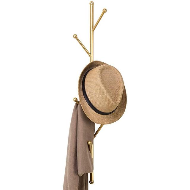 MyGift 2.5-Foot Gold Metal Tree Branch Style Wall Mounted Vertical Hat/Coat Hanging Rack