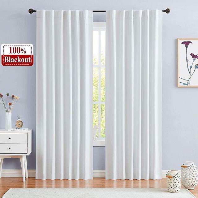 Central Park 100% Greyish White Blackout Window Curtain Panels Backtab Rod Pocket Bedroom Microfiber Thermal Coating Room Window Treatment Sets 2 Panels (W50 x L63 x2 inches, Greyish White)