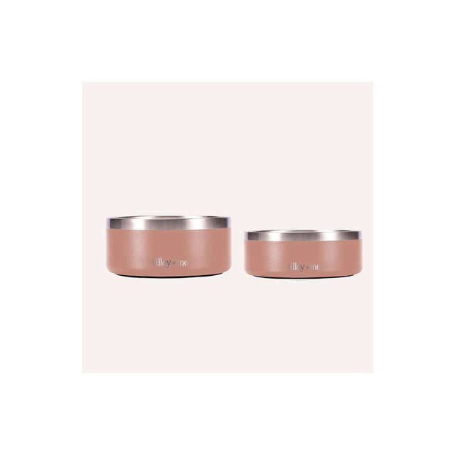 32oz Stainless Steel Dog & Cat Food Bowl – Non-Slip, Dishwasher Safe – Terracotta Rose – Tilley + Me