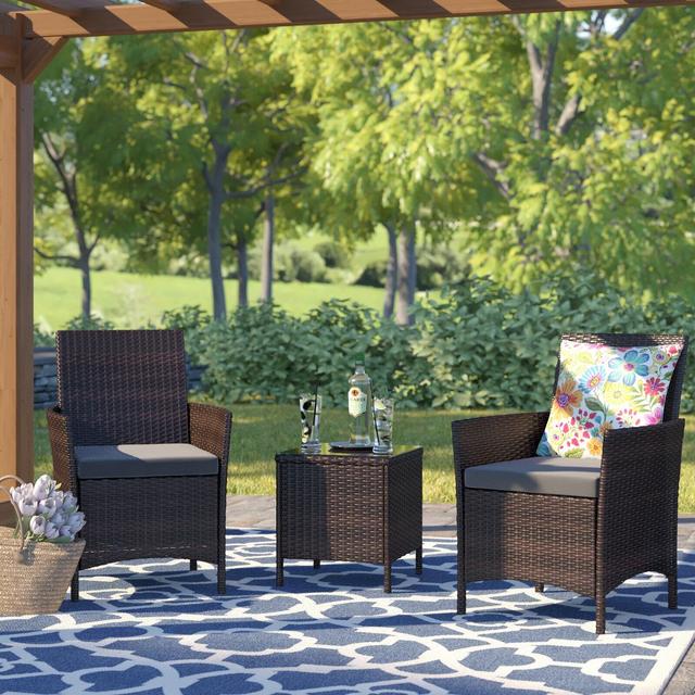 West Broadway Wicker/Rattan 2 - Person Seating Group with Cushions