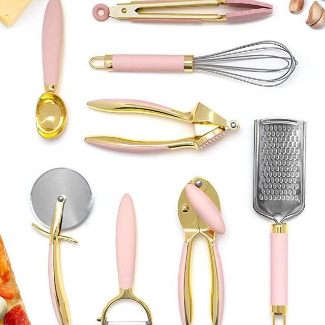 Gold & Pink Kitchen Tools and Gadgets, Luxe 8PC Pink Kitchen Accessories of Cooking Tools and Gadgets - Pair with Gold Kitchen Accessories and Pink Cooking Utensils - Pink Kitchen Tools and Gadgets