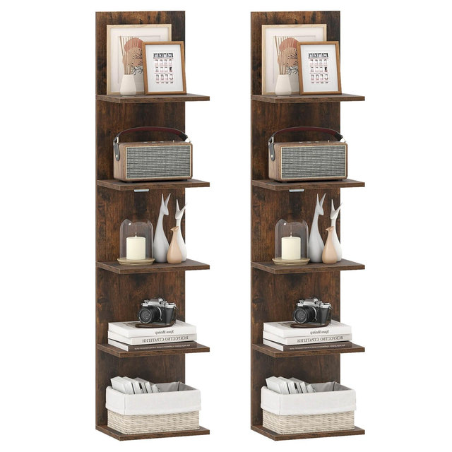 Costway 2 PCS 5-Tier Wall Shelves Vertical Floating Storage Shelf Unit Wall-Mounted Organizer Rustic Brown