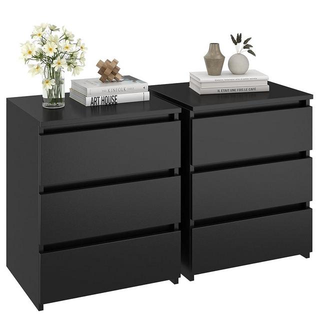 FOTOSOK Nightstands Set of 2 Black Nightstand with 3 Drawers, Black Bedside Table Night Stand for Bedroom with Cut-Out Handle, Sofa Side Table 3 Drawer Nightstand for Bedroom, 17.7W*15D*21.7H