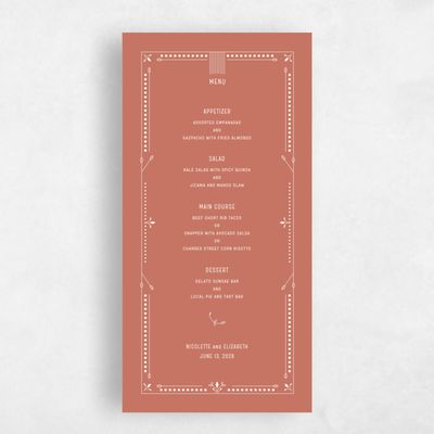 Coral, Pink Wedding Menu - Augusta