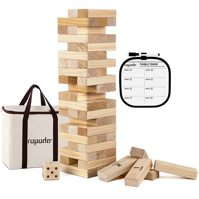 Number 1 in Gadgets Timber Tower Wood Block Stacking Game, 48 Piece Classic  Wooden Blocks for Building, Toppling and Tumbling Games, Deluxe Stacking