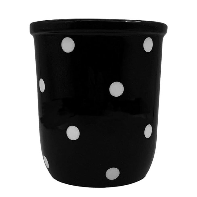ACK Utensil Holder, Utensil Crock, Modern Kitchen Decor, Kitchen Storage (Polka Dots Black)