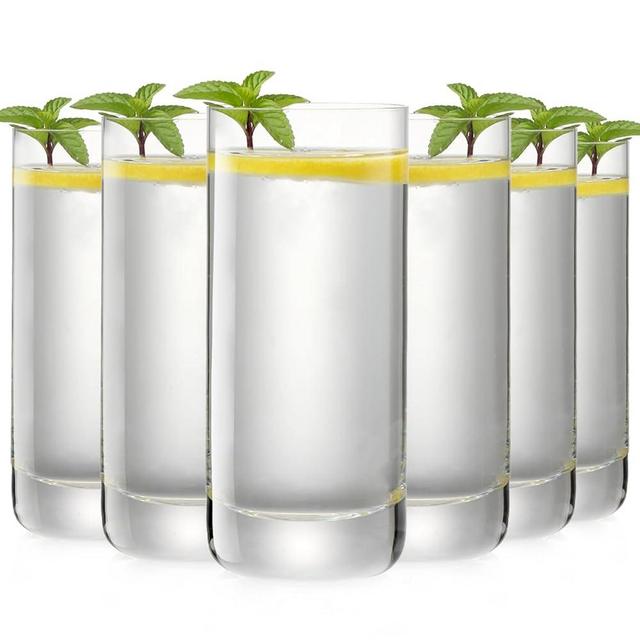 Wlasss 13oz Highball Glasses, Lead-Free Crystal Drinking Glasses Set of 6, Tall Drink Glasses for Beer, Juice, Iced Tea, Drink Cocktail Glass Set