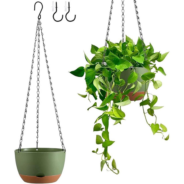 Kvetto Hanging Planters for Indoor Plants, Set of 2 8 Inch Self-Watering Hanging Pots with Drainage Hole & Removable Water-Storage Tray II Screw-in Hooks II