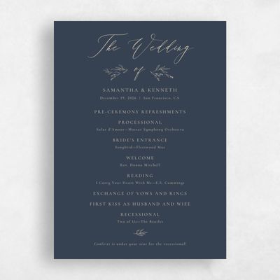 Grayed Navy, Blue Wedding Program - Serrano