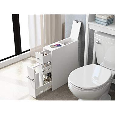 Spirich Home Slim Bathroom Storage Cabinet, Free Standing Toilet Paper Holder, Bathroom Cabinet Slide Out Drawer Storage,White