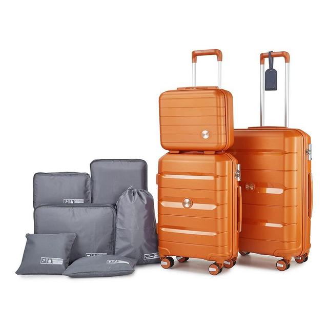 Somago Luggage Sets 3 Piece Hard Shell Polypropylene Suitcase with TSA Lock Spinner Carry On Luggage with Beauty Case Set and 6 Set Packing Cubes for Travel (Sunset Orange)