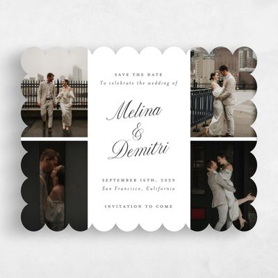 White Scalloped Wedding Save the Date - Mabel Multiphoto