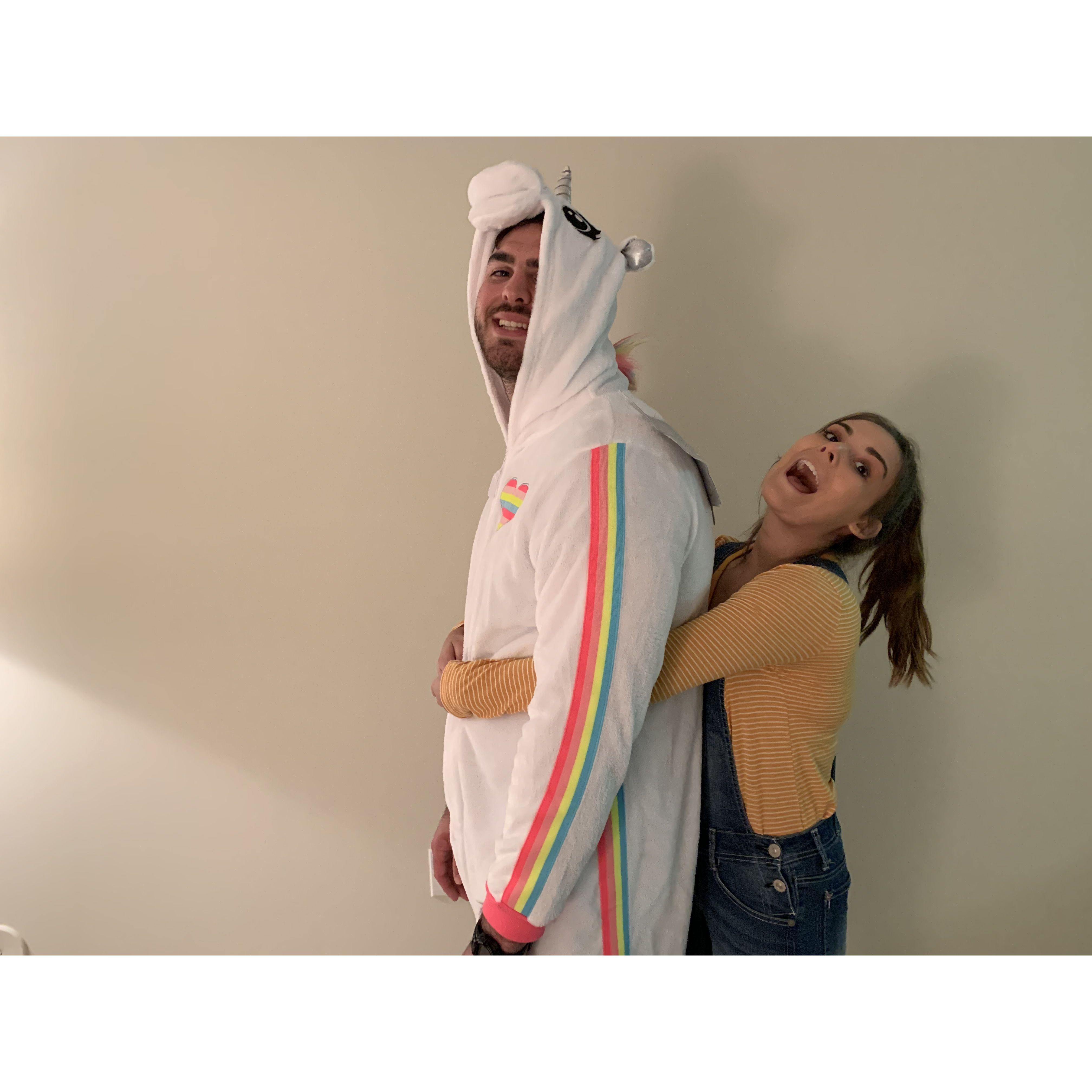 Our first couples Halloween costume inspired by Agnes and her fluffy unicorn in Despicable Me!