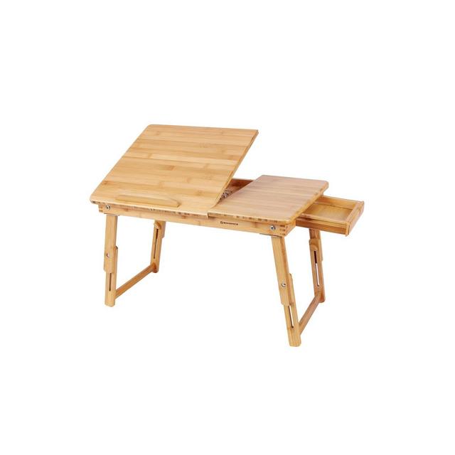 SONGMICS Laptop Desk, Folding Lap Tray, Bamboo Bed Desk with Tilting Top, Small Drawer, for Home Office, Bedroom, Natural