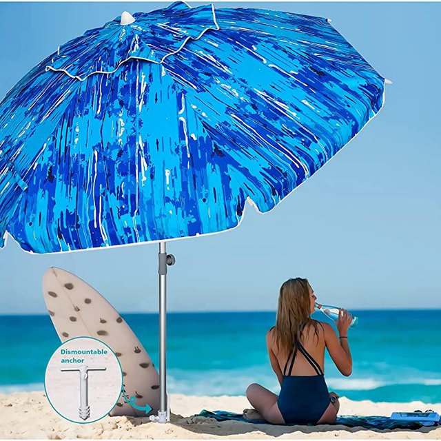 AMMSUN 7ft Beach Umbrella with Sand Anchor Portable Outdoor Patio Sun Shelter UV 50+ Protection Adjustable Height & Tilt Aluminum Pole with Carry Bag for Beach Patio Garden Outdoor Multicolor