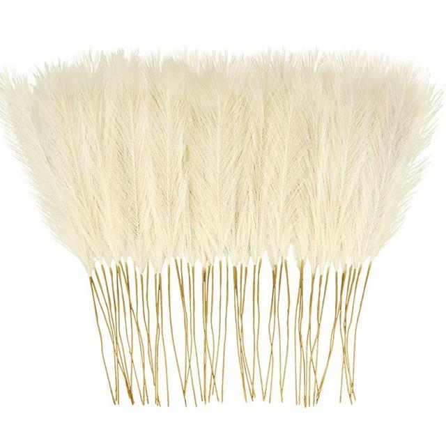obbsie 50PCS Faux Pampas Grass, 21.6" Short Artificial Pompous Grass Floral Fake Pompas Grass Branches Vase Filler Flower Arrangement for Home Wedding Boho Decor, Beige