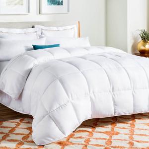 LINENSPA - Linenspa All-Season Down Alternative Quilted Comforter - Hypoallergenic - Plush Microfiber Fill - Machine Washable - Duvet Insert or Stand-Alone Comforter - White - Queen