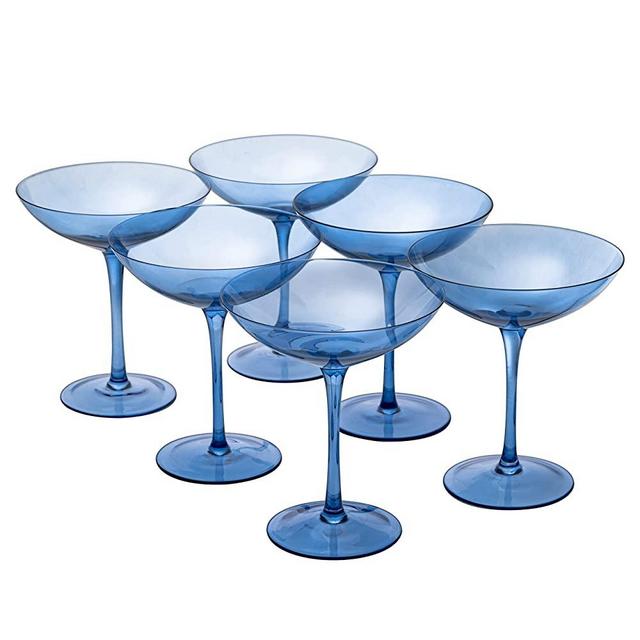 Champagne Coupes 12oz by The Wine Savant - Colorful Champagne Glasses, Prosecco, Mimosa Glasses Set, Cocktail Glass Set, Bar Glassware Luster Glasses (6, Cobalt Blue)