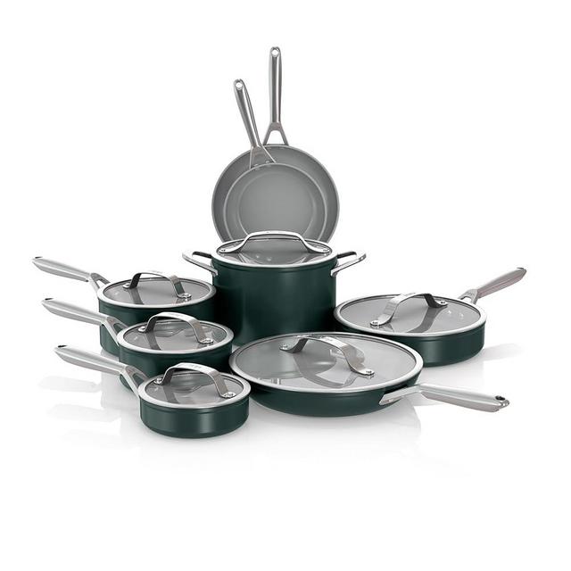 Ninja NeverStick Ceramic Pro 14-Piece Cookware Set, Non-Stick Pots & Pans Set with Glass Lids, Ceramic, Stainless Steel, Stove to Oven Safe, All Stovetops & Induction Compatible, Green, CW39014GN