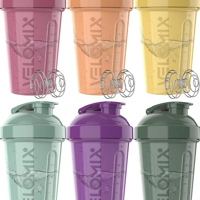 VELOMIX -6 PACK- 20 OZ Protein Shaker Bottles for Protein Mixes, Shaker Cups for Protein Shakes, Small Shaker Bottle Pack, Shaker Cup, Shakers for protein Shakes (Nature Tones - 6 Pack)