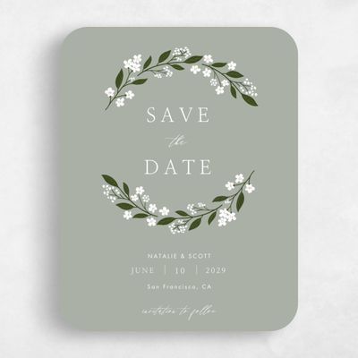 Green Rounded Wedding Save the Date - Ortensia Portrait