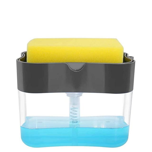 Aeakey Soap Pump Dispenser and Sponge Holder for Kitchen Sink Dish Washing Soap Dispenser 13 Ounces (Grey)