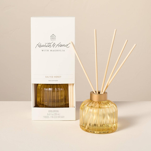8.45 fl oz Ribbed Glass Diffuser Salted Honey - Hearth & Hand™ with Magnolia