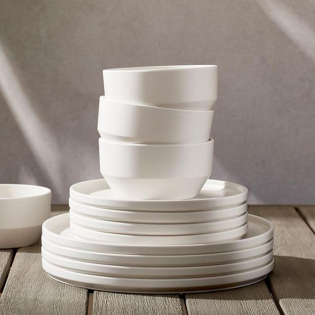 Aaron Probyn Melamine Dinnerware, Stone White, Set Of 12