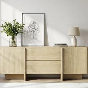 Aureon 62" Modern Arc TV Stand With Handleless Design & Adjustable Shelves,Fits Tvs Up To 70" - Natural Oak