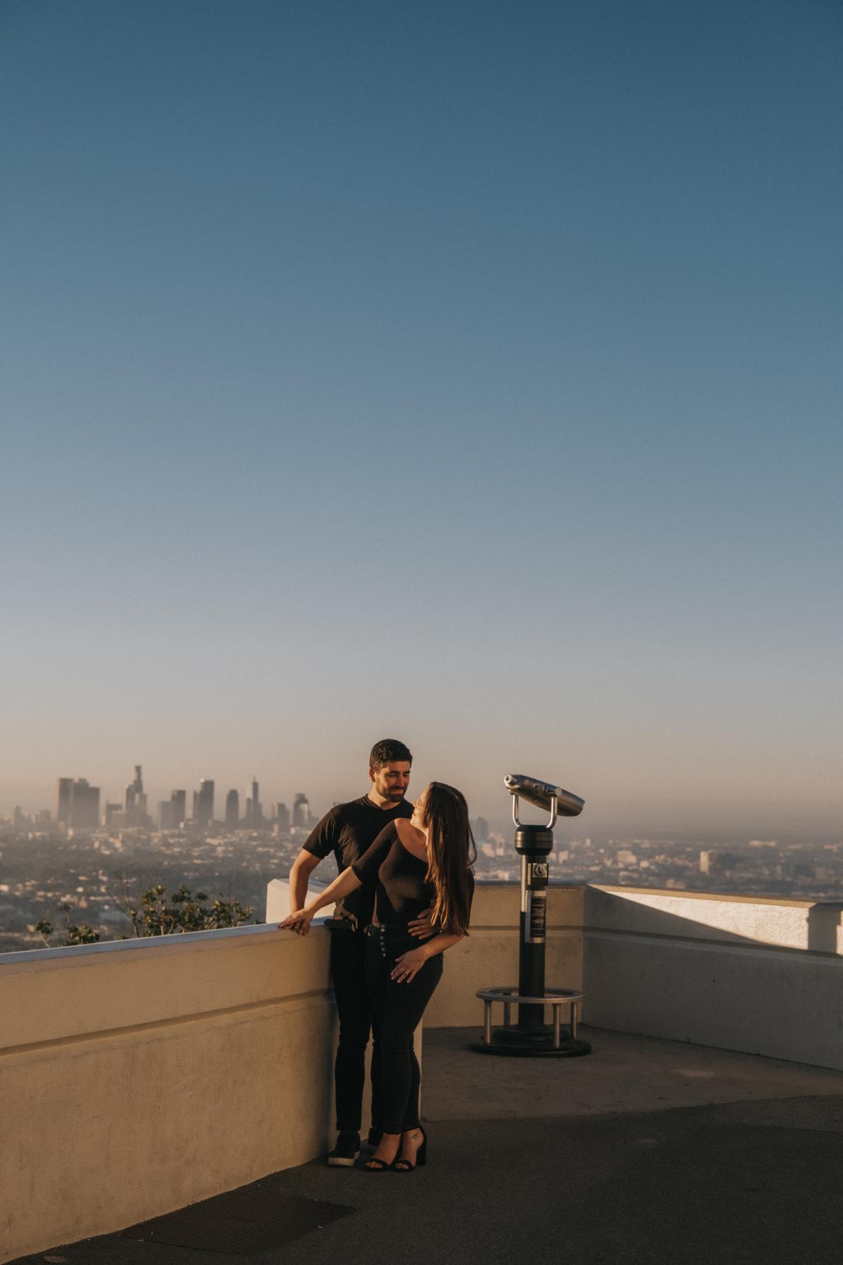 Sunrise engagement photo shoot at Griffith Observatory