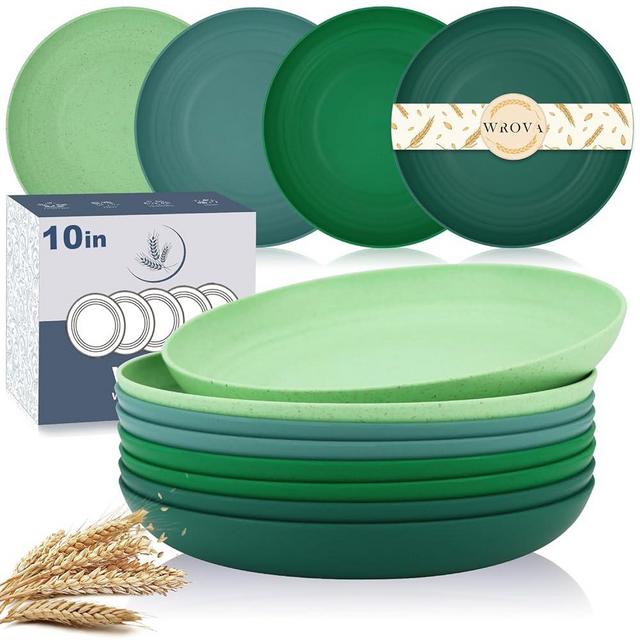 Wheat Straw Plates - 10 Inch Unbreakable Dinner Plates Set of 8 - Modern Dinnerware Dishes Dishwasher & Microwave Safe-Lightweight Plates for kitchen,camping (Forest Series)