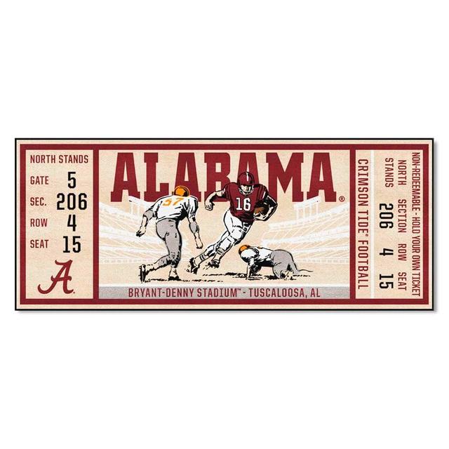FANMATS 23178 NCAA - Alabama Crimson Tide Ticket Design Runner Rug - 30in. x 72in. | Sports Fan Area Rug, Home Decor Rug and Tailgating Mat