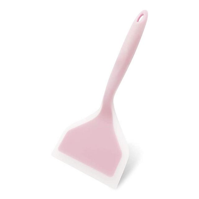 KUFUNG Silicone Spatula Silicone Pancakes Shovel Omelette Spatula Turner for Eggs Fish, Pancake Pizza and Steak Wide Soft Pizza Shovel Non-Stick Heat-Resistant Kitchen Fried Shovel (Large, Clear Pink)