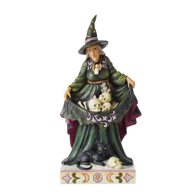 Enesco Jim Shore Heartwood Creek Halloween Scary Witch with Skulls in Skirt Figurine- Resin Hand Painted Crafted Collectible Decorative Witches Halloween Figurines Home Decor Statue, 9.7 Inch