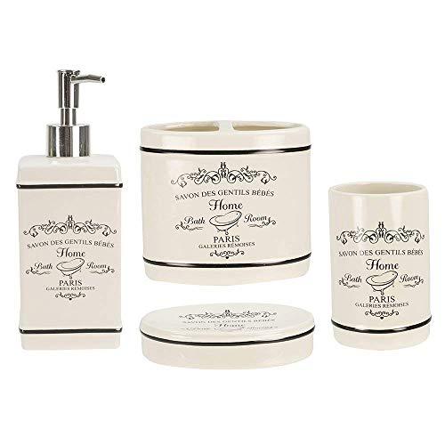 Home Basics Paris Collection 4 Piece Bathroom Accessories Set Featuring a Soap Dispenser, Toothbrush Holder, Tumbler, and Soap Dish
