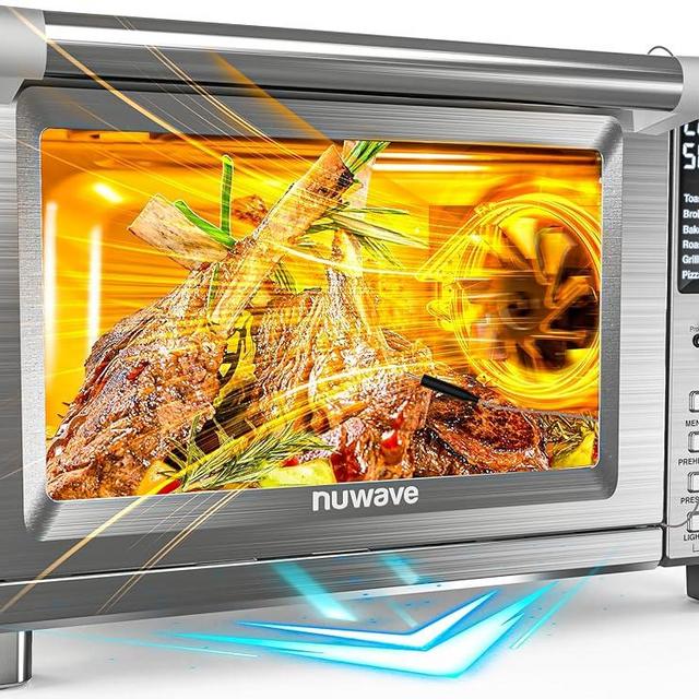 Nuwave Bravo XL Pro Air Fryer Toaster Oven with Grill Combo, 2024 New Ultra-Fast Convection System, 35% Crispier, 2X More Even, 142 Presets, 50-500F, Smarter Probe, PFAS Free, 30QT, Stainless Steel
