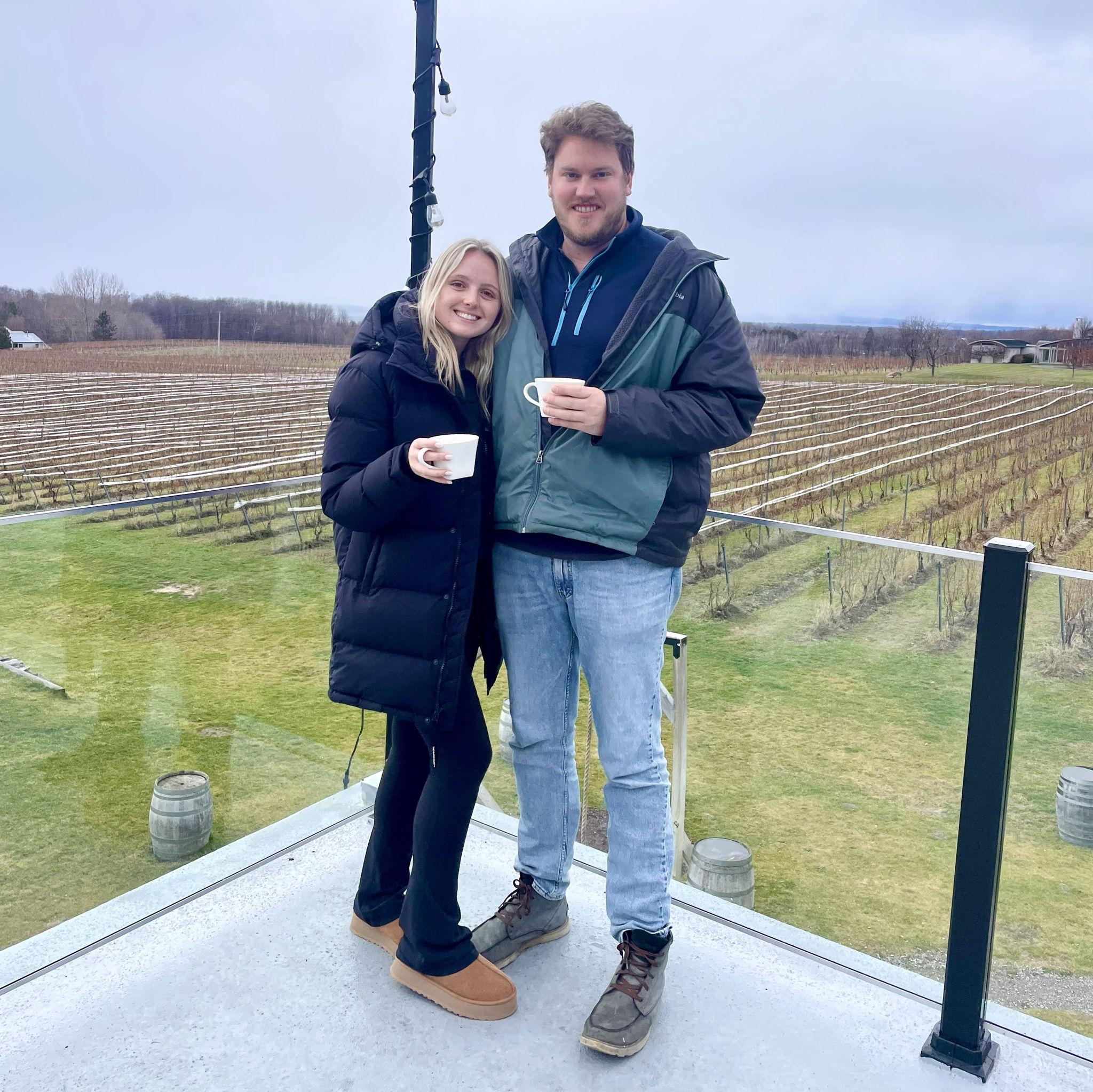 The proposal: We were up north for our annual New Year's ski trip at Shanty Creek Resort with our friends Jon & Erica. Because of bad snow conditions, we decided to go to the Traverse City wineries.