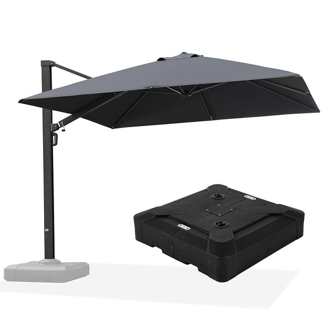 PURPLE LEAF 10 FT Square Patio Umbrella with Base Large Cantilever Outdoor Aluminum Umbrella Offset Umbrella with 360-degree Rotation for Garden Deck Backyard Pool Grey
