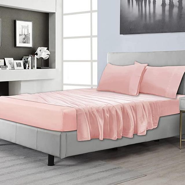 Mejoroom 100% Bamboo Bed Sheet Set - Hypoallergenic Bedding Blend from Natural Bamboo Fiber - 16" Deep Pocket,Ultra Silky Soft, Eco-Friendly - 4 Piece (King，Pink)